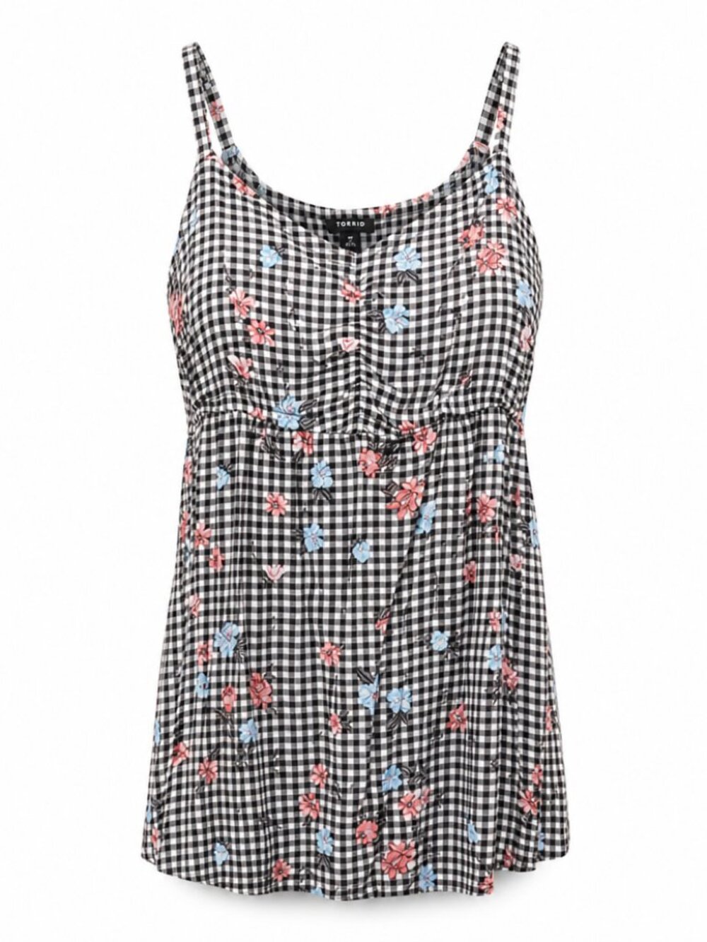 Torrid Gingham Floral Black White Sleeveless Flowy Tank Top Plus Size 1X